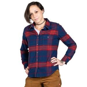 Dovetail Workwear Womens Givens Work Shirt XXL Blue Orange Flannel Stretch NWT